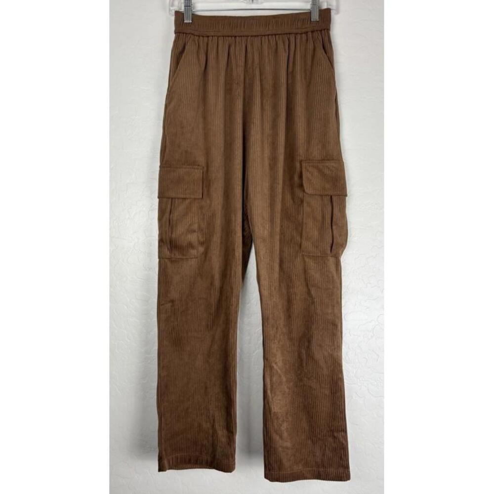 Aelfric Eden Mens Brown Corduroy Cargo Pant Elastic Waist Straight Leg Sz S 1764